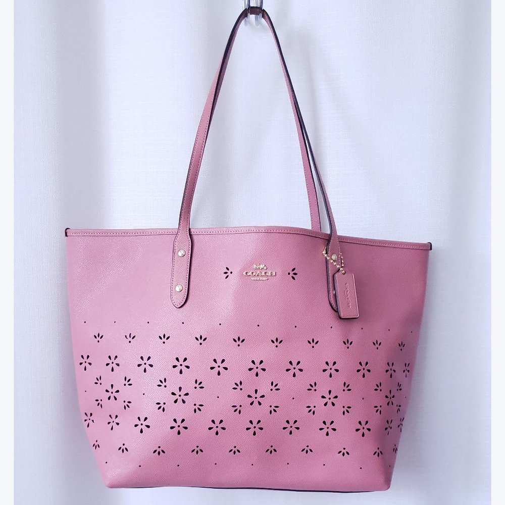 NWT Coach Vintage Pink Floral Perforated Leather City Tote Bag (Final Price)